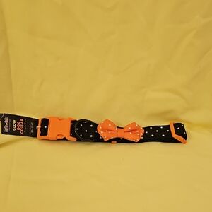 DOG orange and black Polka Dot Collar. Halloween Glow In The DARK. SIZE XL